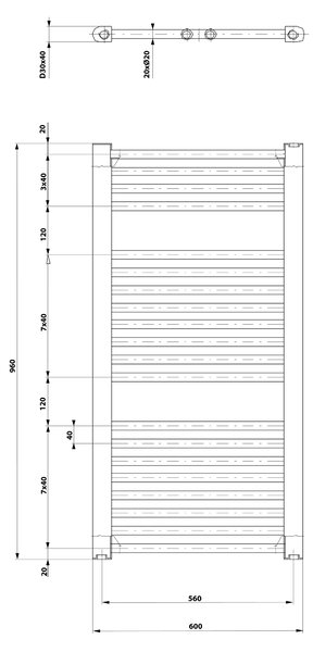 Aqualine Aqualine, DIRECT vykurovacie teleso s bočným pripojením 600x960 mm, čierna matná, ILR96B