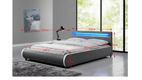 KONDELA Manželská posteľ s RGB LED osvetlením, sivá, 160x200, DULCEA