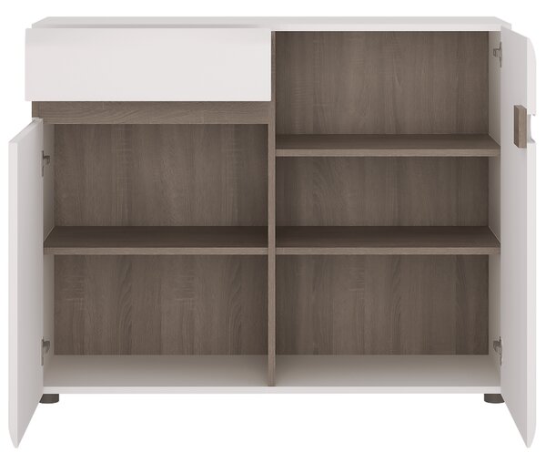 KONDELA Komoda, biela extra vysoký lesk HG/dub sonoma tmavý truflový, LYNATET TYP 35