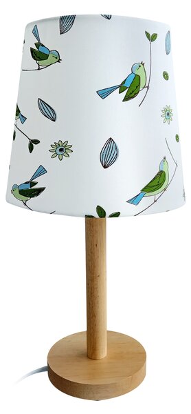 Stolná lampa, drevo/látka vzor vtáci, QENNY TYP 7 LT6026