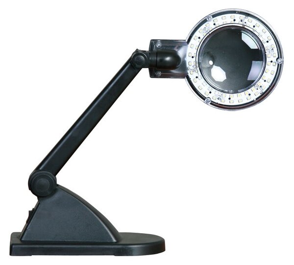 Stolová LED lampa so zväčšovacou lupou, čierna