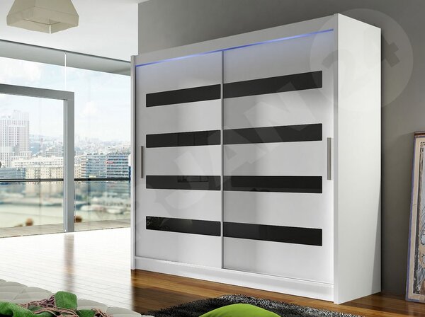 Mirjan24 Skriňa London XI, Farby: kašmír /kašmír + čierny lacobel, Osvetlenie: osvetlenie LED RGB - farebné Mirjan24 5903211407734