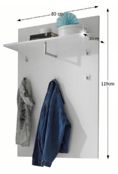 KONDELA Vešiakový panel, biela extra vysoký lesk, SPACE