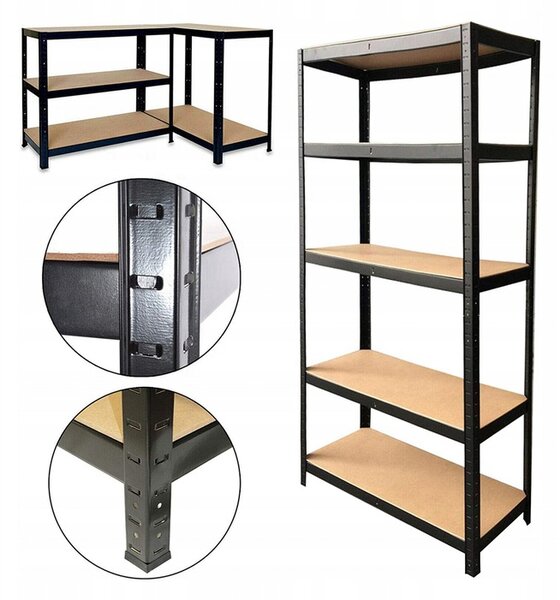ShopJK KOVOVÝ BEZSKRUTKOVÝ REGÁL POZINK ČIERNY 180x90x40 cm, NOSNOSŤ 875 kg
