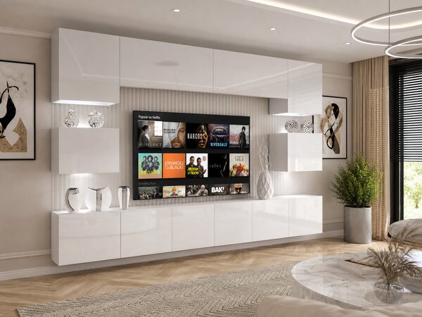 Obývacia stena 300 cm Belini biely lesk Imperium3