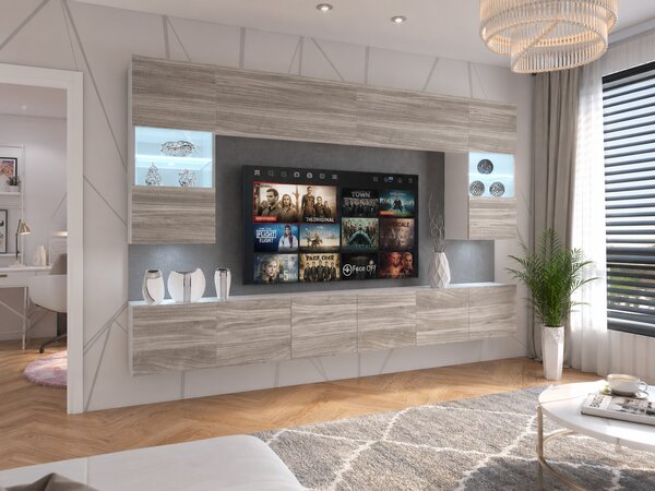 Obývacia stena 300 cm Belini šedý antracit Glamour Wood Imperium1