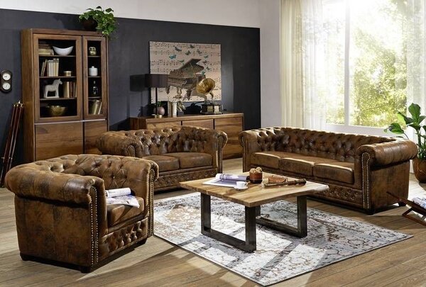 CAMBRIDGE Sedačka Chesterfield 203 cm, hnedá