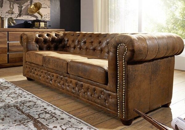 CAMBRIDGE Sedačka Chesterfield 203 cm, hnedá