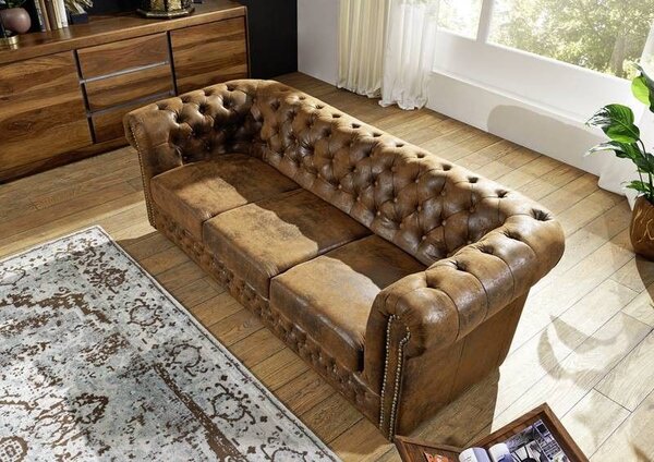 CAMBRIDGE Sedačka Chesterfield 203 cm, hnedá