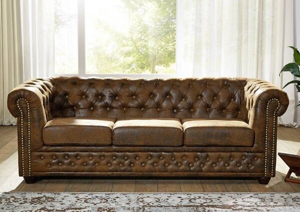 CAMBRIDGE Sedačka Chesterfield 203 cm, hnedá