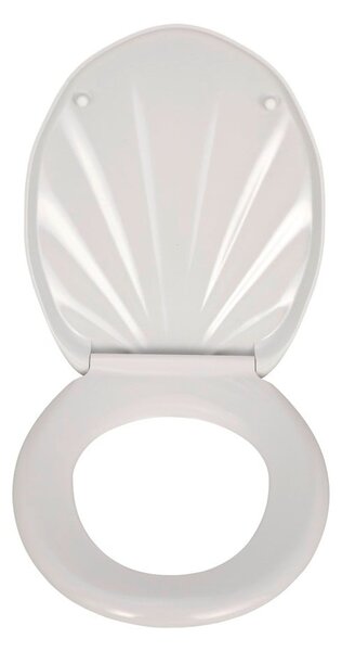 Biele WC sedadlo s jednoduchým zatváraním Wenko Premium Sea Shell, 45,5 × 38 cm
