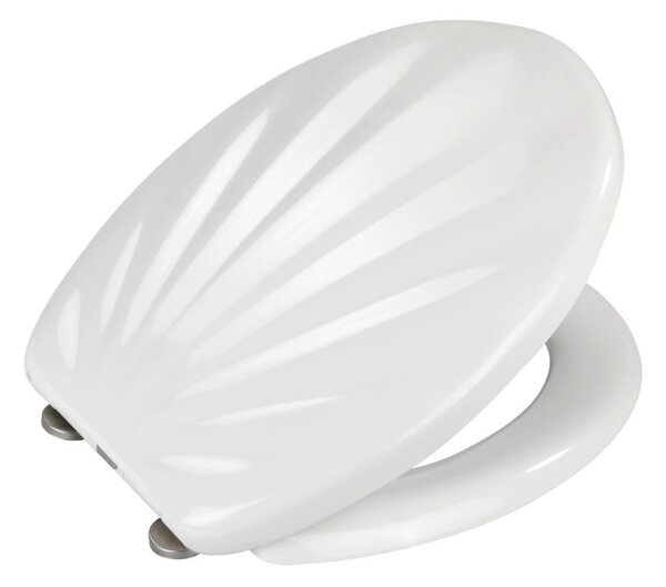 Biele WC sedadlo s jednoduchým zatváraním Wenko Premium Sea Shell, 45,5 × 38 cm