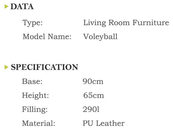 Sedací vak lopta volleyball ekokoža 290l TiaHome - Svetlo modrá