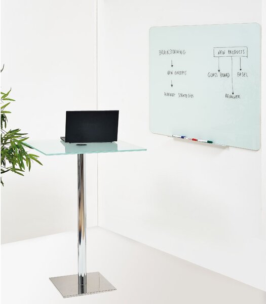 Sklenená magnetická tabuľa na stenu, biela, 900 x 600 mm