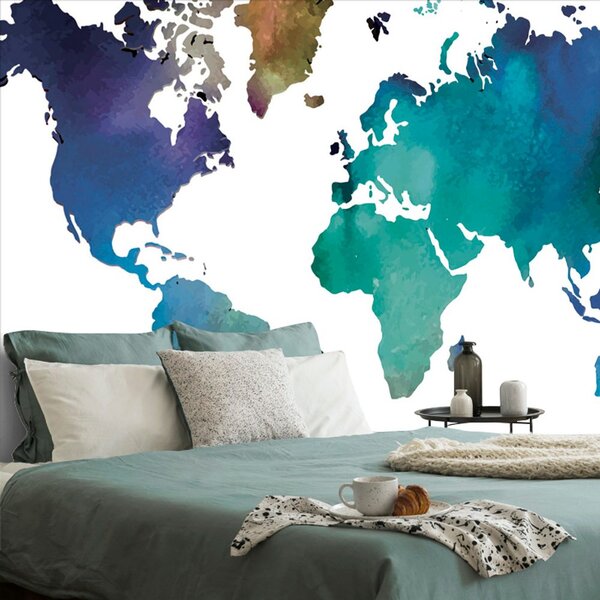 Samolepiaca tapeta farebná mapa sveta v akvarelovom prevedení