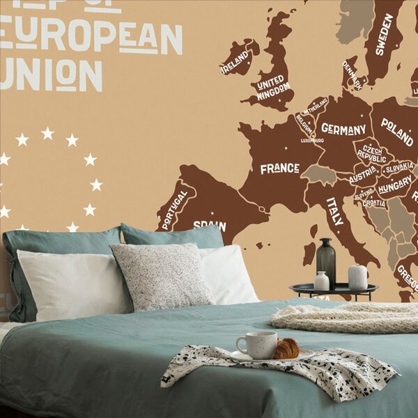 Tapeta hnedá mapa s názvami krajín EÚ