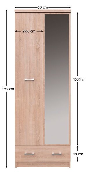NovýNábytok.sk Šatníková skriňa Topta Typ 38 2D1S60 (dub sonoma). Vlastná spoľahlivá doprava až k Vám domov. 1075486