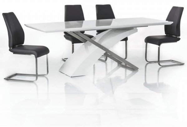 KONDELA Jedálenský stôl, biela/biela extra vysoký lesk HG, 160-220x90 cm, KROS