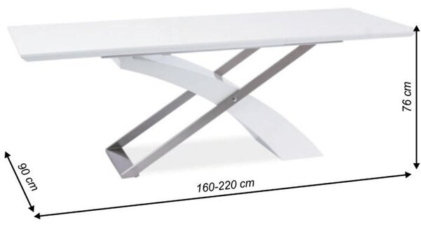 KONDELA Jedálenský stôl, biela/biela extra vysoký lesk HG, 160-220x90 cm, KROS