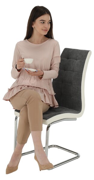 Tempo Kondela Jedálenská stolička, svetlosivá látka/ekokoža biela/chróm, SALOMA NEW
