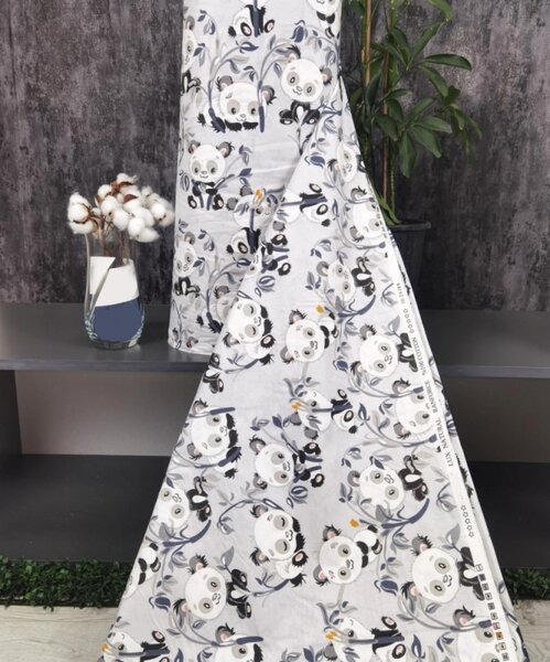 Ervi bavlna flanel š.240cm - pandy na šedom - 26188-3, metráž