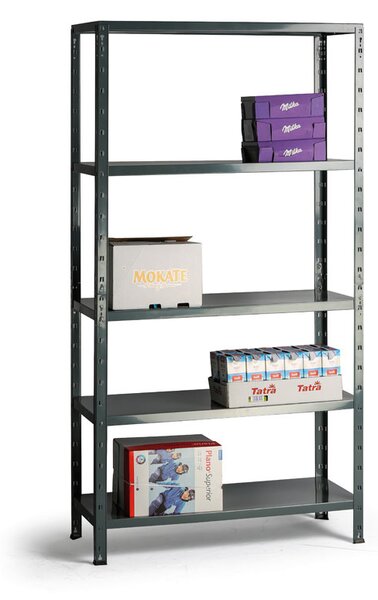 Kovový policový regál 1+1 ZADARMO, 80 kg, 1792 x 900 x 400 mm, 5 políc, sivý
