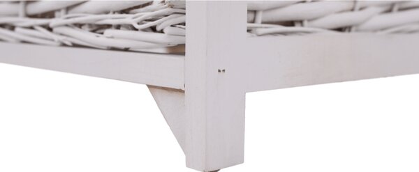 KONDELA Lavica s prúteným košíkom a vankúšom na vrchu, starobiela, RUBY1