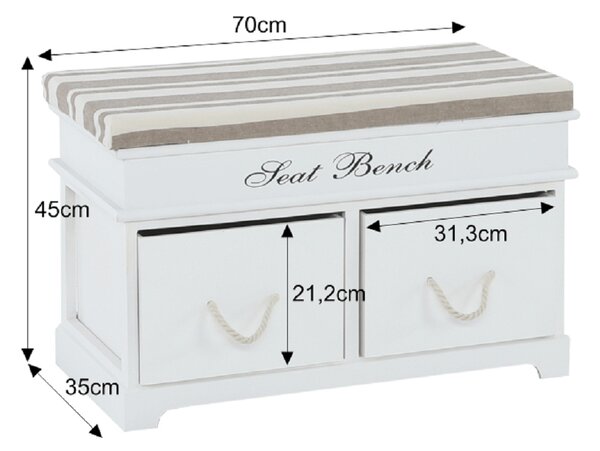 KONDELA Lavica s vankúšom, 2 šuplíky, biela/svetlohnedá, SEAT BENCH 1 NEW