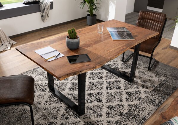 METALL Jedálenský stôl s antracitovými nohami (lesklé) 220x100, akácia, prírodná