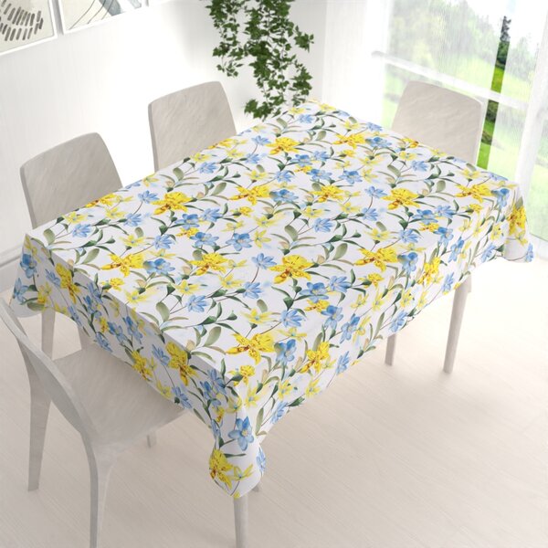 Biante Teflónový obdĺžnikový obrus TF-081 Žlto-modré ľalie na bielom 50x100 cm