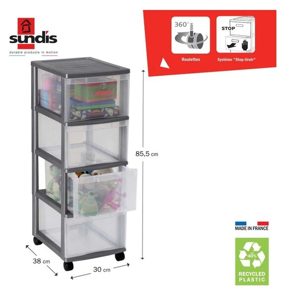 SUNDIS Úložný box so 4 zásuvkami, antracit, OFFICEMIX - MAXI