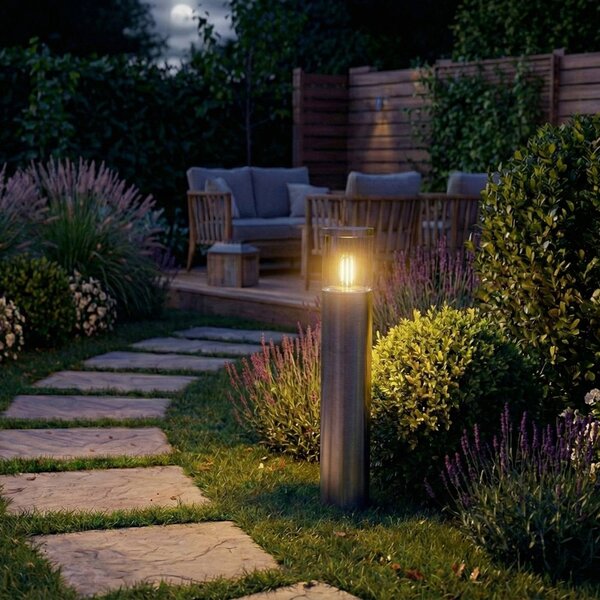 OSRAM päticová lampa ENDURA CLASSIC EBRO, nerezová oceľ, 49 cm IP44, Hliník / sivá / zinok, Nehrdzavejúca oceľ, Moderný