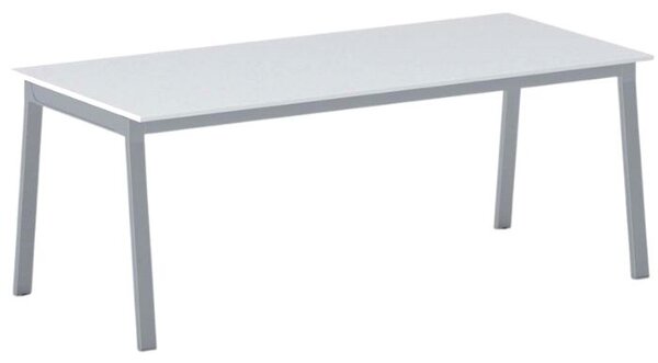 Rokovací kancelársky stôl PRIMO BASIC, 200x90 cm, sivostrieborná podnož, biela