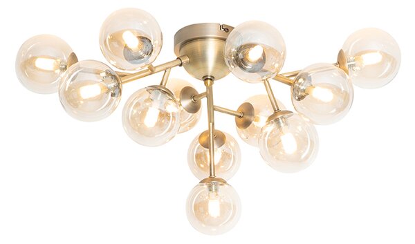 Moderné stropné svietidlo bronzové s jantárovým sklom 12 svetiel - Bianca