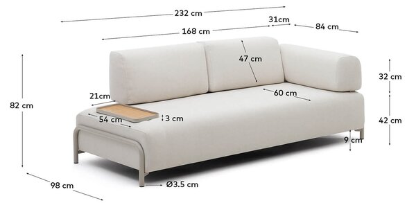 MUZZA Trojmiestna pohovka compo 232 cm s malou táckou biela