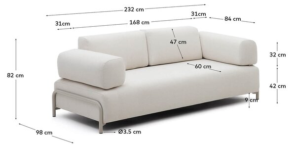 MUZZA Trojmiestna pohovka compo 232 cm biela