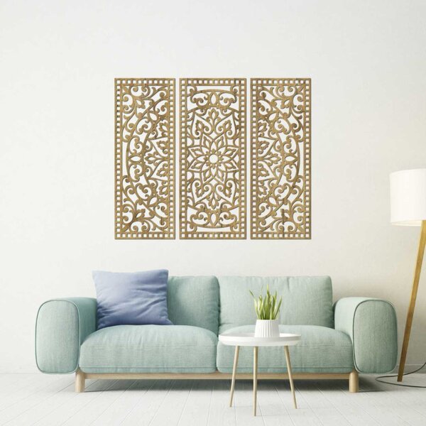 Kvetinová mandala z dreva – boho 3‑dielny oibraz na stenu | SENTOP HDF0514-A-akcia20