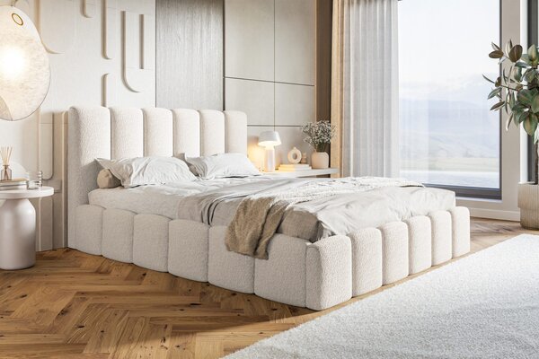 HRUŠKA Čalúnená manželská posteľ s úložným priestorom SLIM 11 - krémovo-biela | 160×200