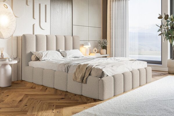 HRUŠKA Čalúnená manželská posteľ s úložným priestorom SLIM 11 - teplá béžová | 160×200