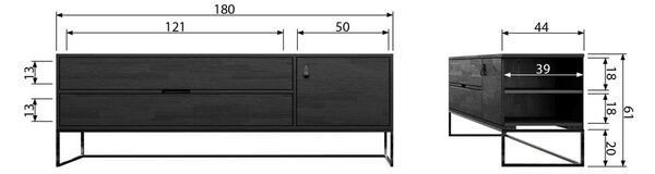 Čierny TV stolík z jaseňového dreva 180x61x44 cm Silas – WOOOD