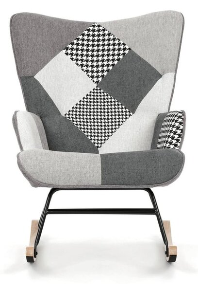 AK-374 PWBK2, Luxusné hojdacie kreslo, sivé s patchwork dizajnom