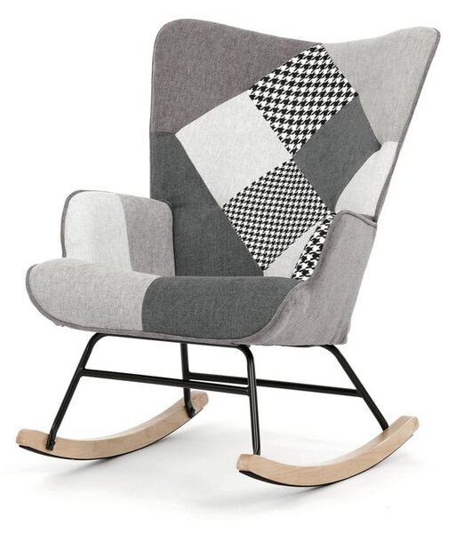 AK-374 PWBK2, Luxusné hojdacie kreslo, sivé s patchwork dizajnom