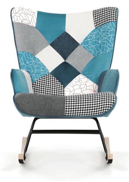 AK-374 PWBL2, Luxusné hojdacie kreslo, modré s patchwork dizajnom