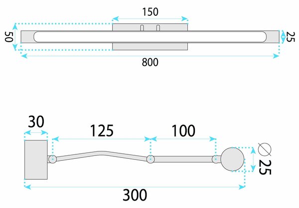 Toolight Toolight, LED nástenné svietidlo, 80cm, 16W, 4000K, 1000lm, SWE018-1W, chrómová, OSW-20117