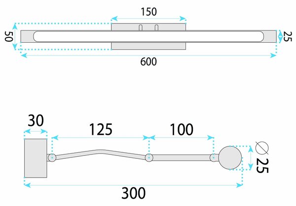 Toolight Toolight, LED nástenné svietidlo, 60cm, 12W, 4000K, 1500lm, SWE017-1W, chrómová, OSW-20116