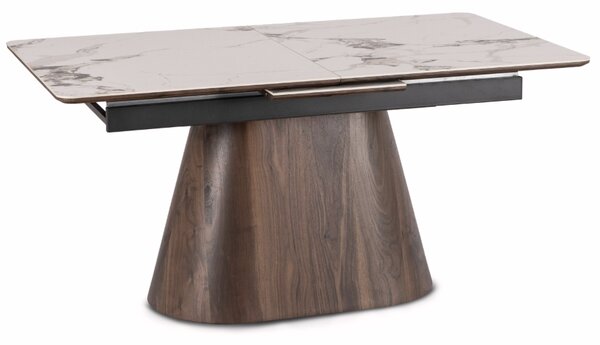 LIZBONA Keramický rozkladací stôl 160-200 cm biely mramor/orech
