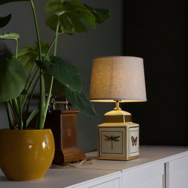 PR Home stolová lampa Lucca, piesková, výška 45 cm, keramika, Krémová / jantárovo žltá, Obývacia izba / jedáleň, Textil / látka / hodváb, Stojacie svietidlo