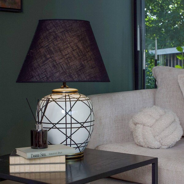 PR Home stolová lampa New York, čierna, výška 63 cm, keramika, Čierna, Obývacia izba / jedáleň, Textil / látka / hodváb, Stojacie svietidlo