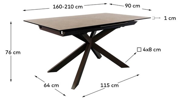 MUZZA Rozkladací jedálenský stôl antamida 160 (210) x 90 cm hnedý