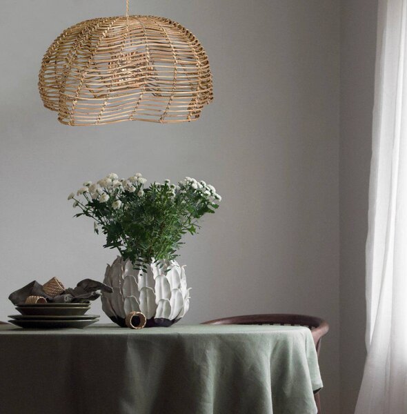 PR Home závesné svietidlo Mayla, farba dreva, ratan, Ø 43 cm, Svetlé drevo, Obývacia izba / jedáleň, Drevo, Závesné svietidlo